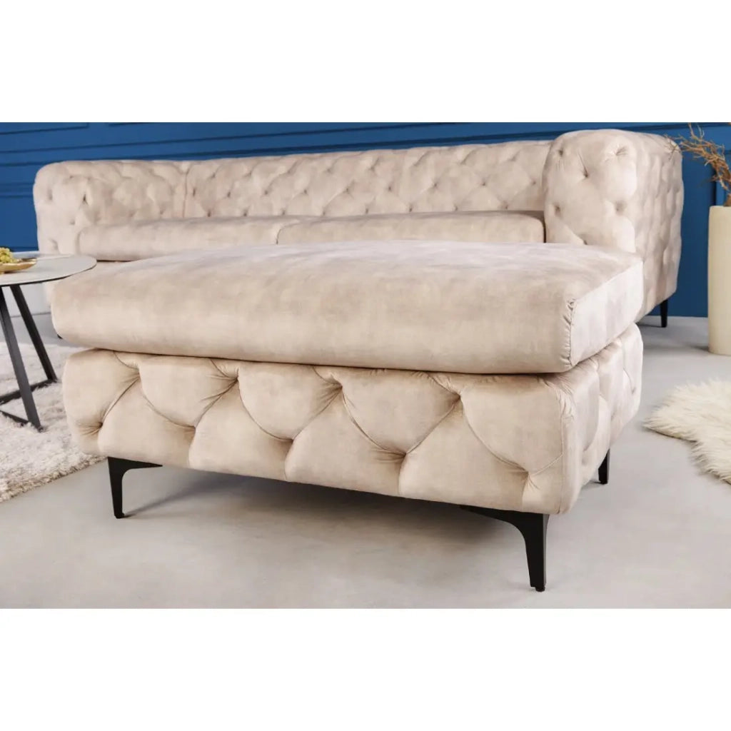 Pouf VELENA champagne – Pouf barocco in velluto con piedi in metallo neri