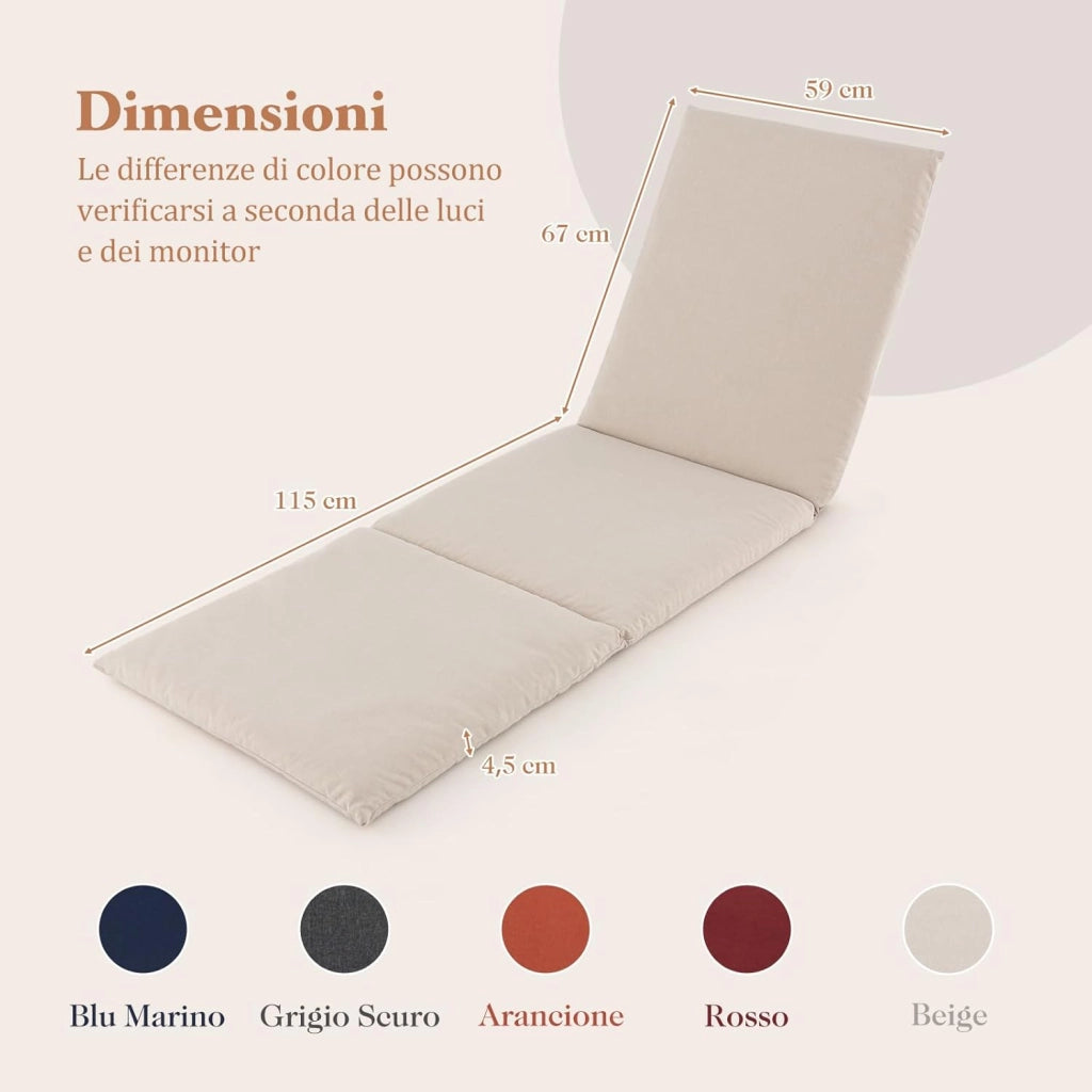 Cuscino per Lettino Prendisole, Tappetino per Sdraio con Cinghie di Fissaggio, Cuscino Pieghevole per Sedia da Sdraio, 182 x 59 cm (2, Beige) (Beige,2)
