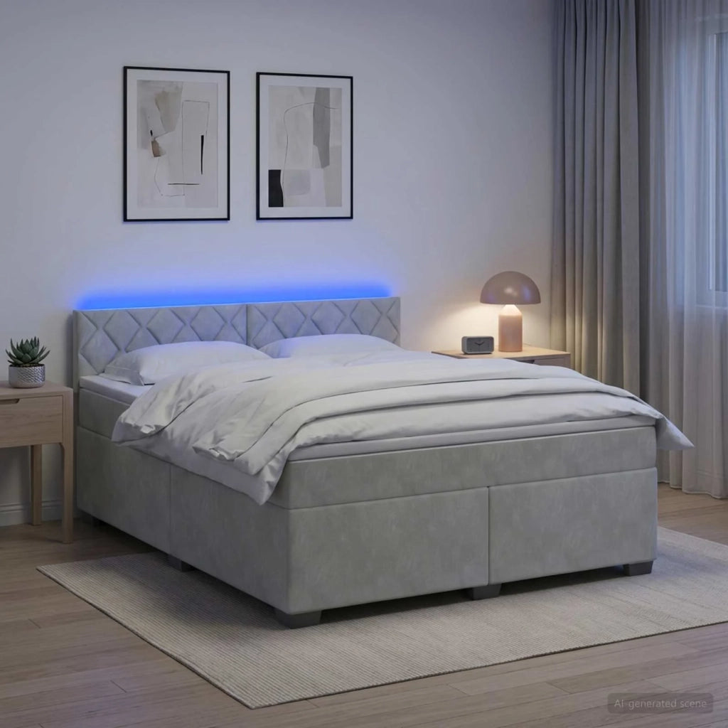 Letto con Box Spring, Materasso e LED Grigio Chiaro Velluto 3452180