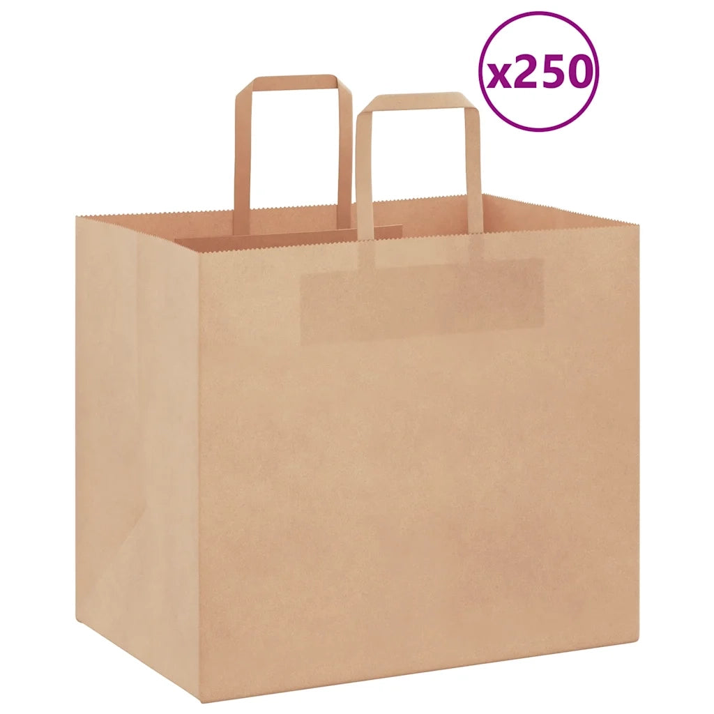 Sacchetti di Carta 250 pz con Manici Marrone 32x22x28 cm