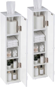 Mobiletto da Bagno a 5 livelli, Armadietto a Colonna Salvaspazio con Ripiani Rimovibili, Uscita per Carta Igienica e 2 Dispositivi Anti-ribaltamento per Ingresso, 16 x 16 x 69 cm (2)