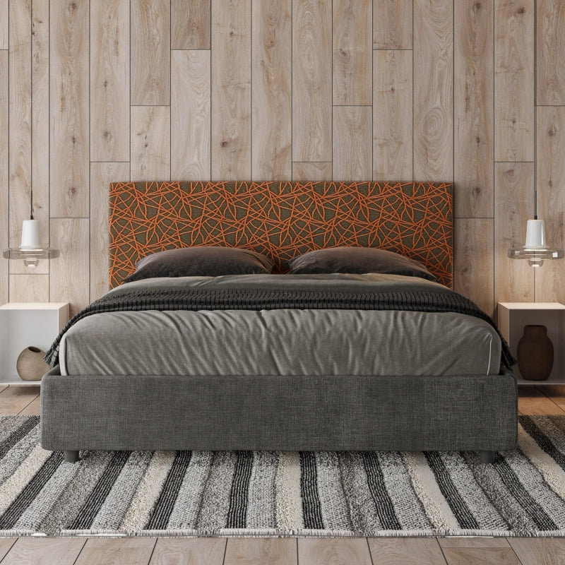 Letto imbottito Matrimoniale 160x200 cm tessuto Era Arla - Con rete,Grigio/Arancio