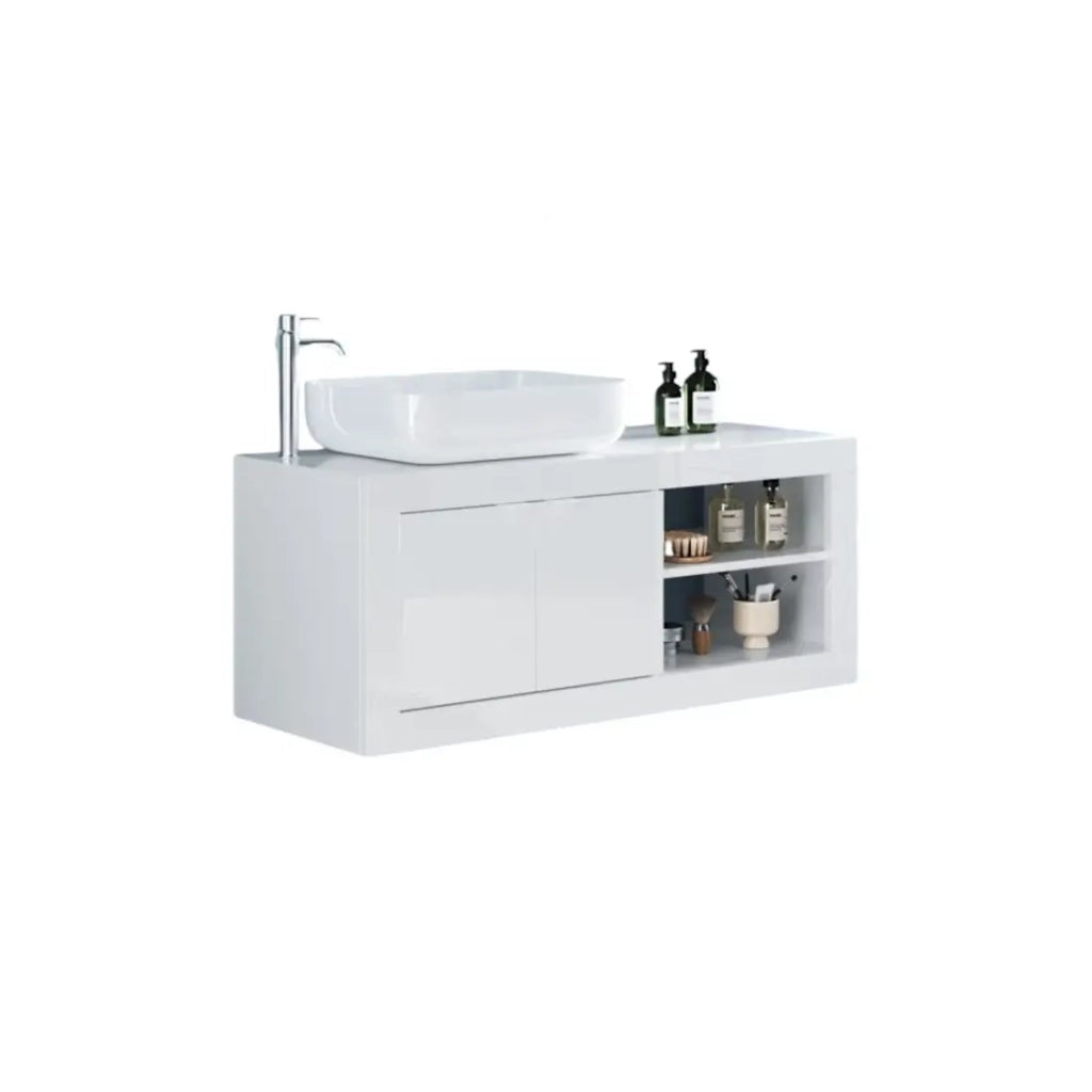 Mobile bagno sospeso ISORA – 1 lavabo – 2 porte – 92 cm – Bianco lucido – Design moderno
