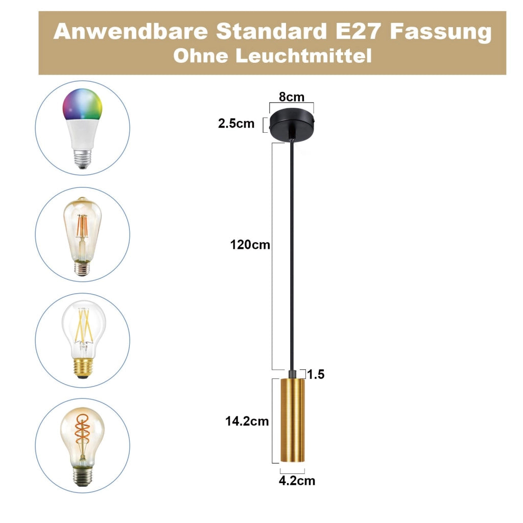 Lampada a sospensione ZMH per sala da pranzo 1 fiamma E27 oro Lampada a sospensione in metallo per camera da letto