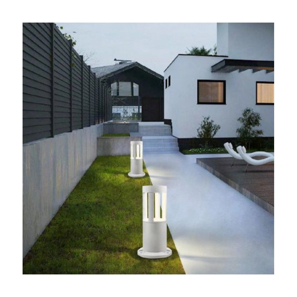 Trade Shop - Lampada Da Terra Segnapasso Da Giardino Ip65 In Alluminio Vetro 12 W Es59 Bianco -