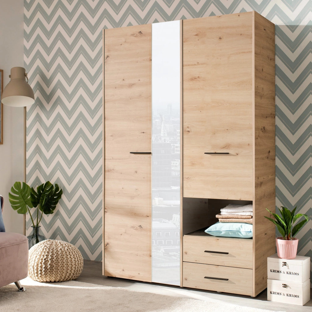 Armadio Camera da Letto Molare, Guardaroba 3 Ante Appendiabiti, 127.5x54 cm Marrone Rovere Nodi