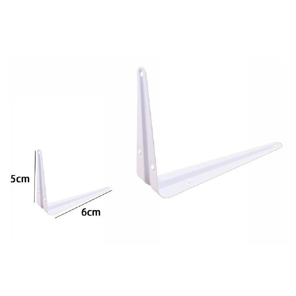 Trade Shop - 2 Pz Reggimensola Supporto Staffa Triangolare Mensola Metallo 5x6cm Bianca 07904 -