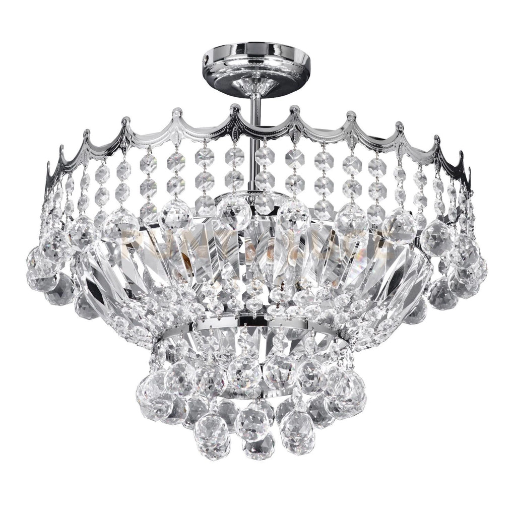 Lampadario semi-incassato Versailles 5Lt - Cromo e cristallo