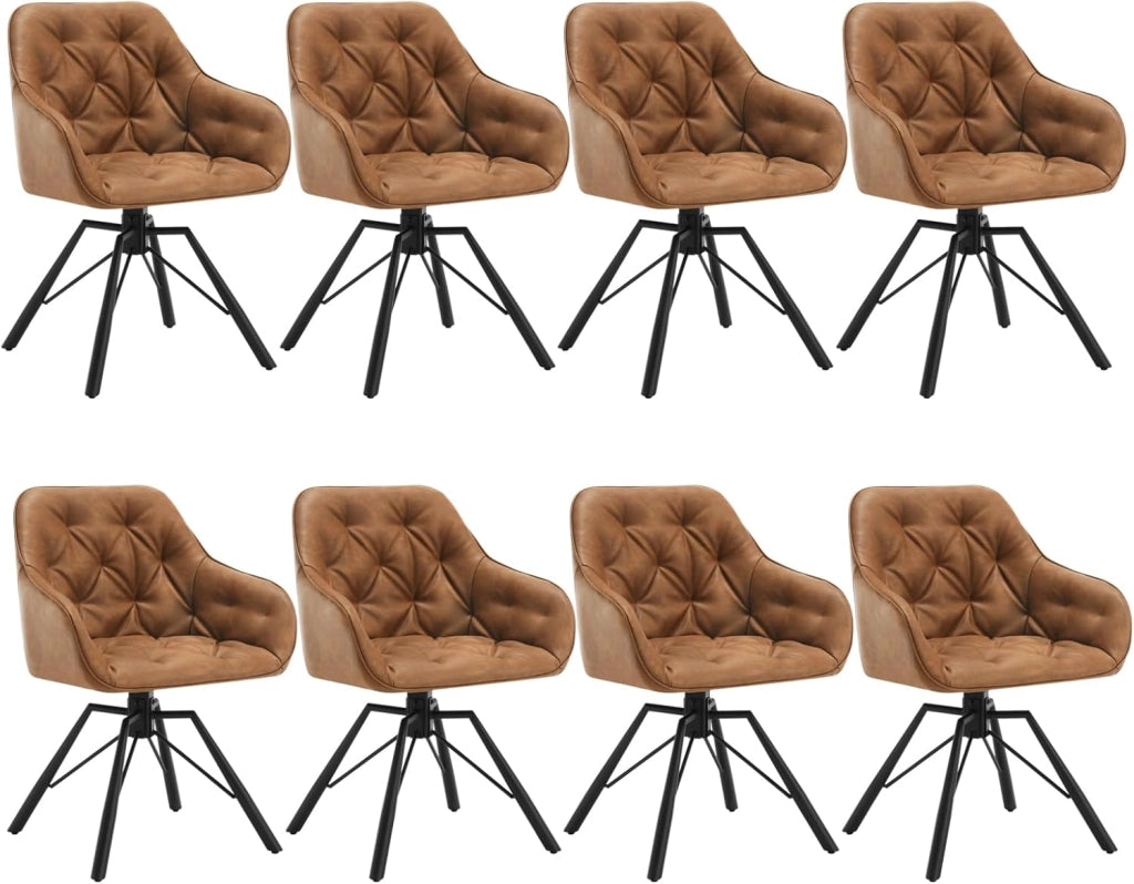 Set di 8 Sedie per Sala da Pranzo Girevoli a 360°, Sedie da Cucina Imbottite con Gambe in Metallo, Poltroncine in PU per Camera da Letto, Soggiorno, Ufficio, Marrone chiaro EZS61hbr-8