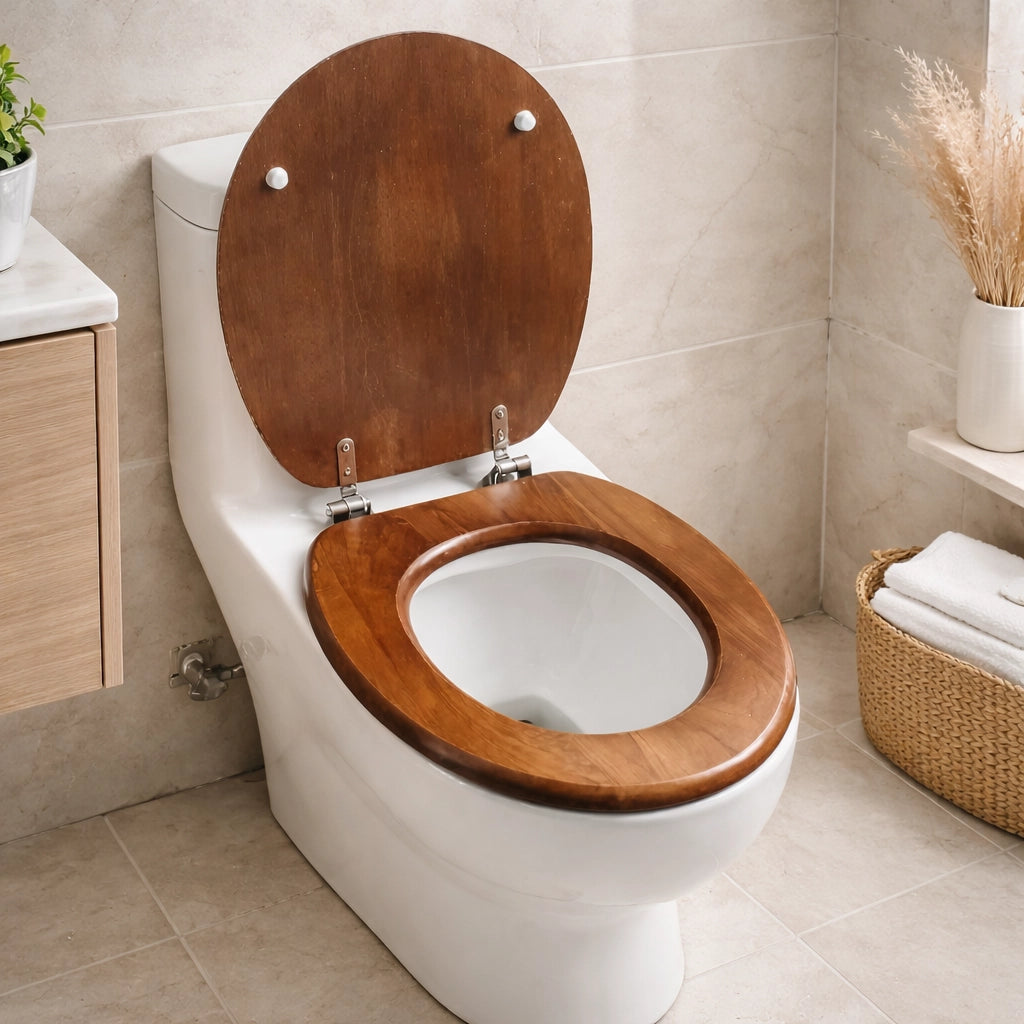 Sedile Copriwater Universale MDF Legno Con Cerniere Inox 440x375 52948A