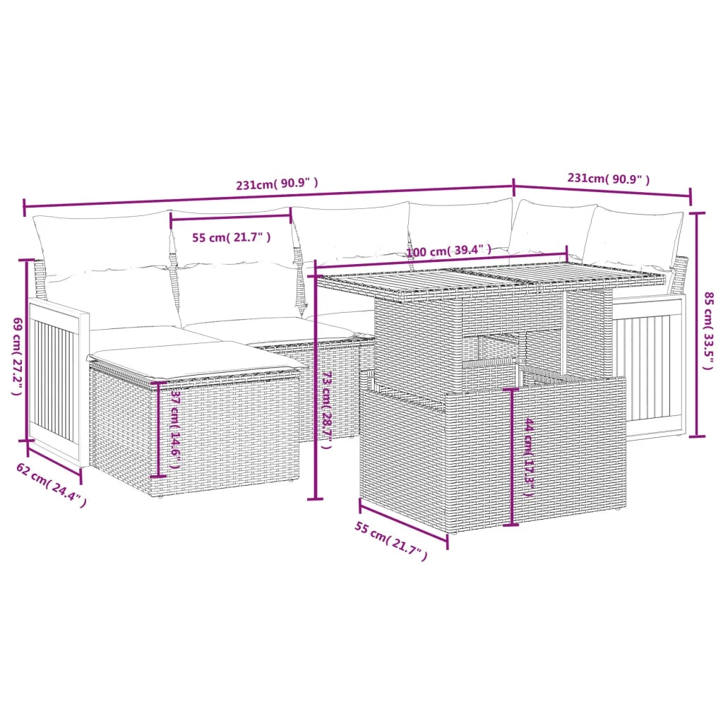 Set Divano da Giardino 6 pz con Cuscini Nero in Polyrattan 3273947