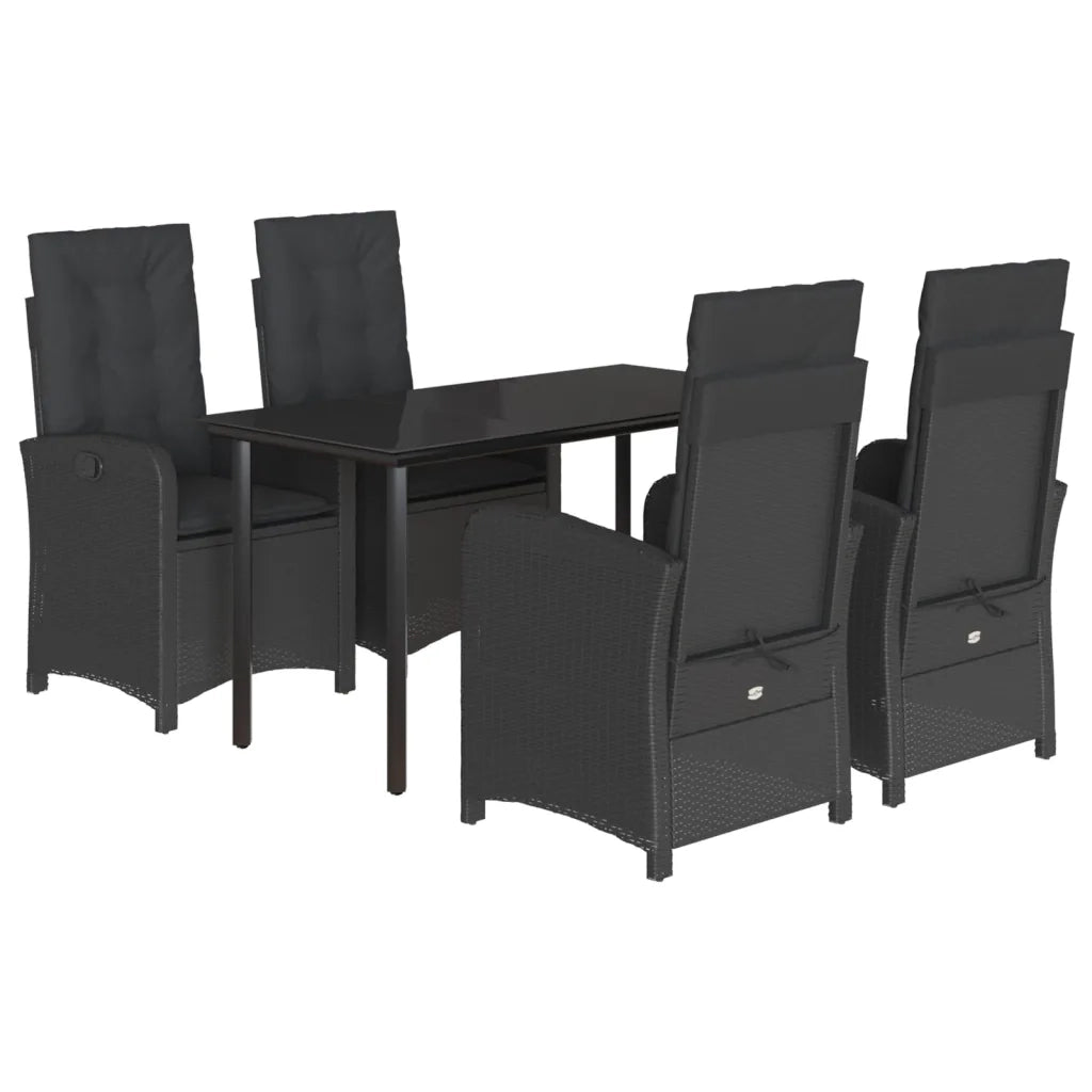 Set da Pranzo da Giardino 5 pz Nero con Cuscini in Polyrattan