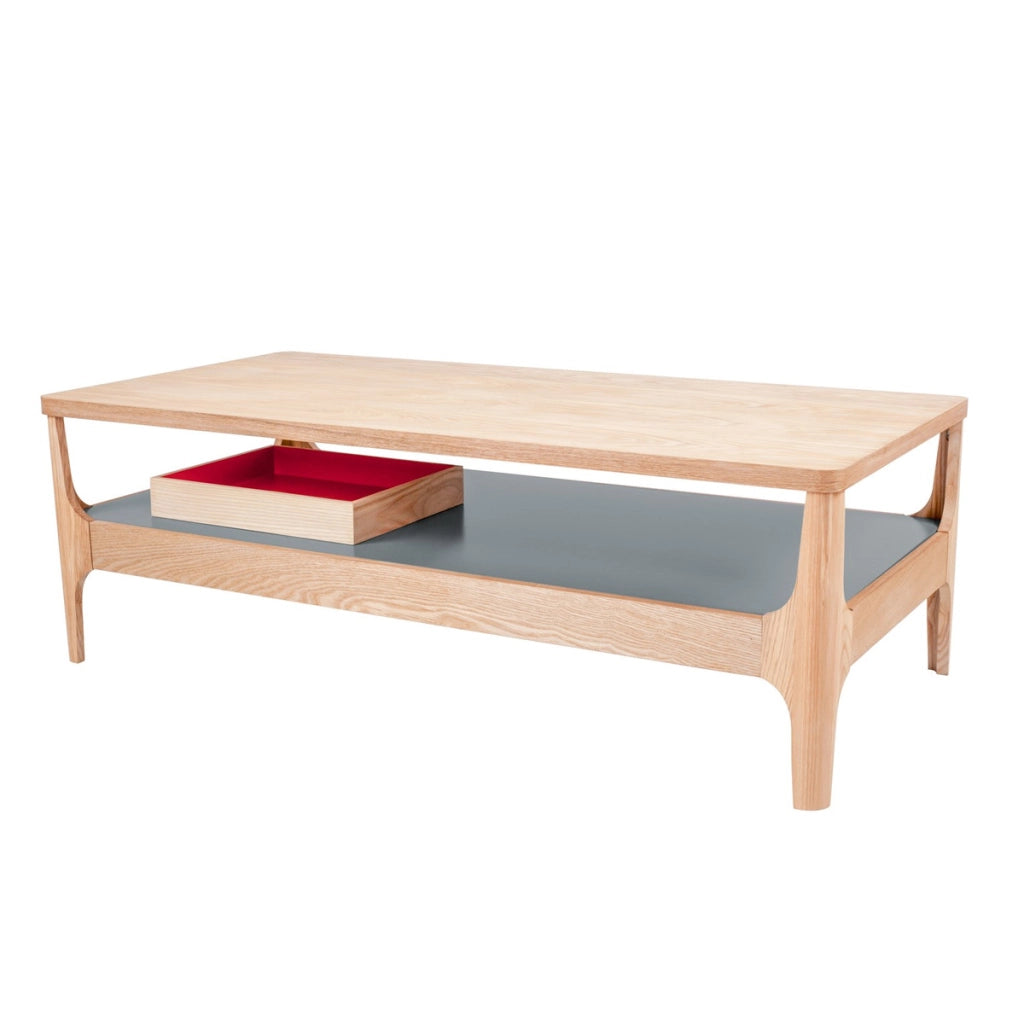 Tavolino da caffe' Addison I in frassino con ripiano grigio 120x60 cm