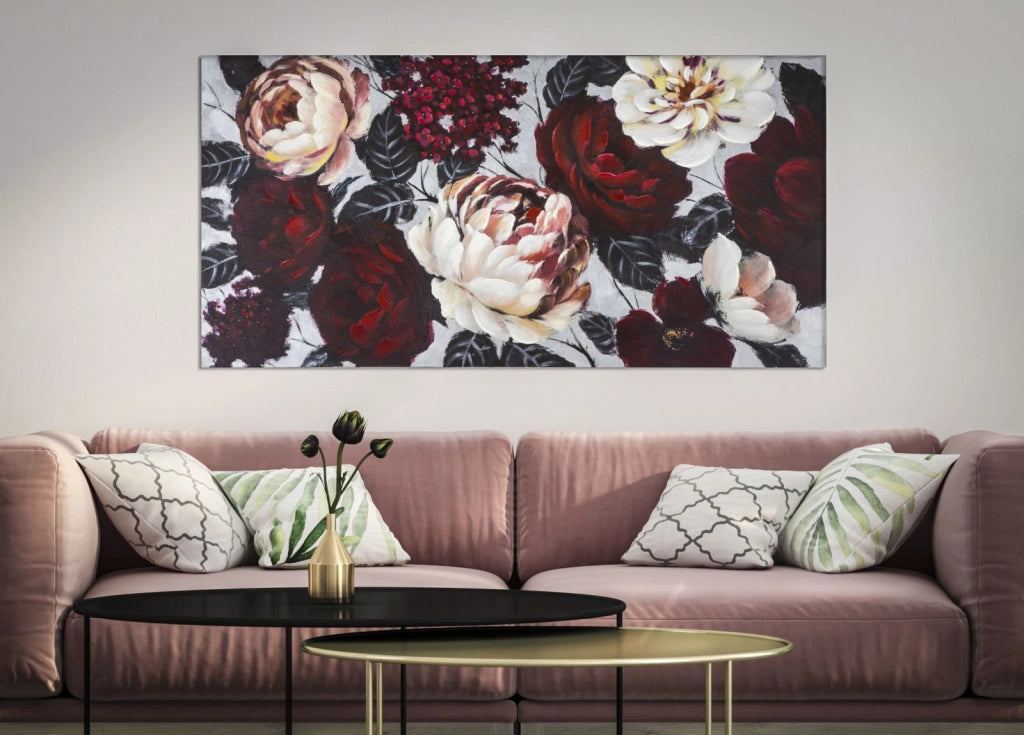 Dipinto su Tela Bianco/Red Flower Lightback 150x3,8x76 cm in Legno di Pino e Canvas Multicolor