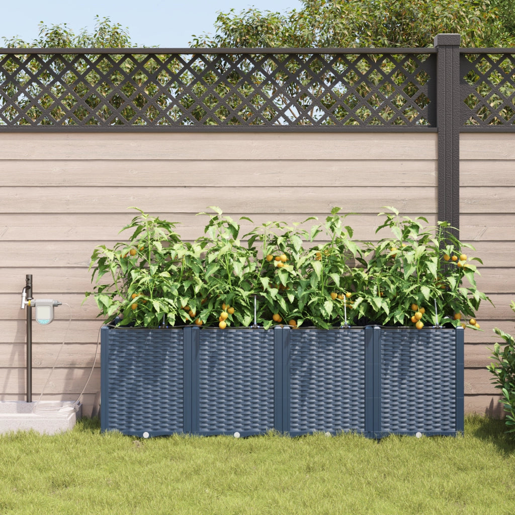 Vasi da Giardino con Sistema di Irrigazione 4 pezzi Grigio
