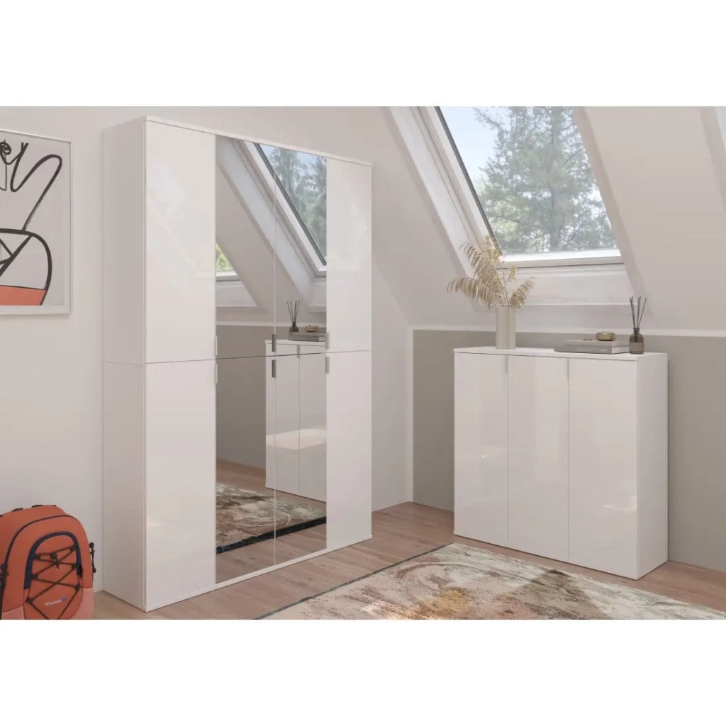 Buffet BODITE – 4 porte – Bianco lucido – Design moderno