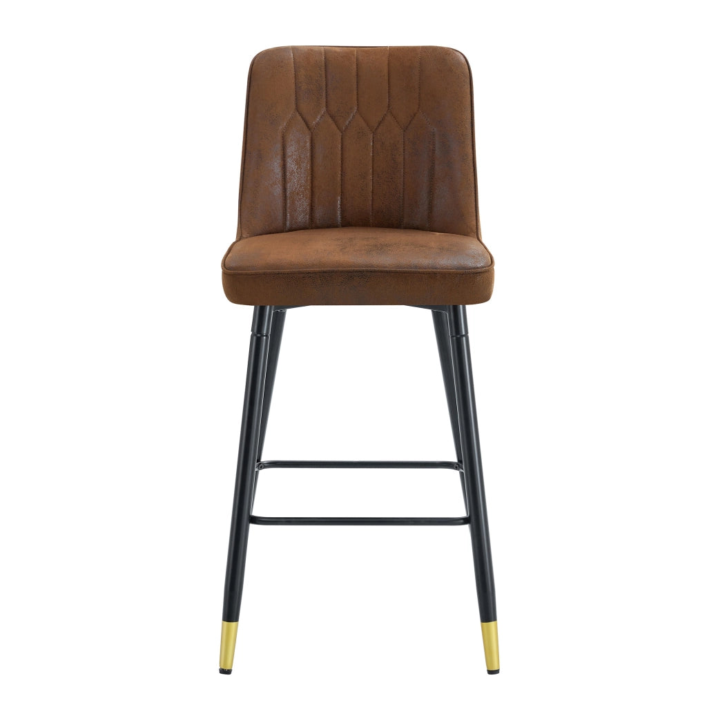 Sgabello da bar set di 2 con schienale e poggiapiedi in tessuto tecnico marrone e metallo nero