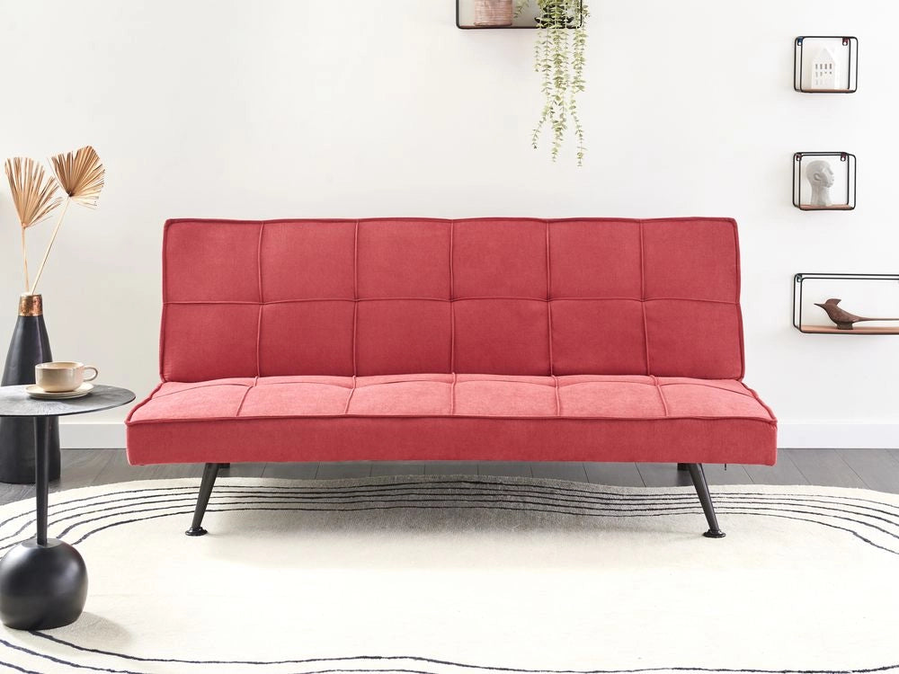 Divano letto in tessuto rosso a 3 posti con imbottitura trapuntata Letto per ospiti senza braccioli con chiusura a scatto