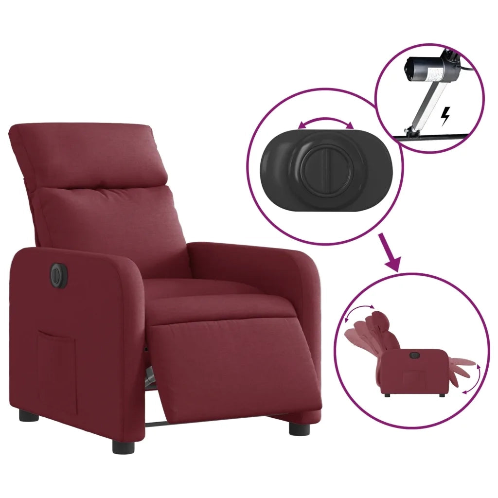 Poltrona Elettrica Reclinabile-Divano Sedia Rosso Vino in Tessuto 446084