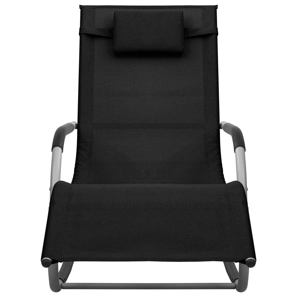 Lettino Prendisole in Textilene Nero e Grigio 310505