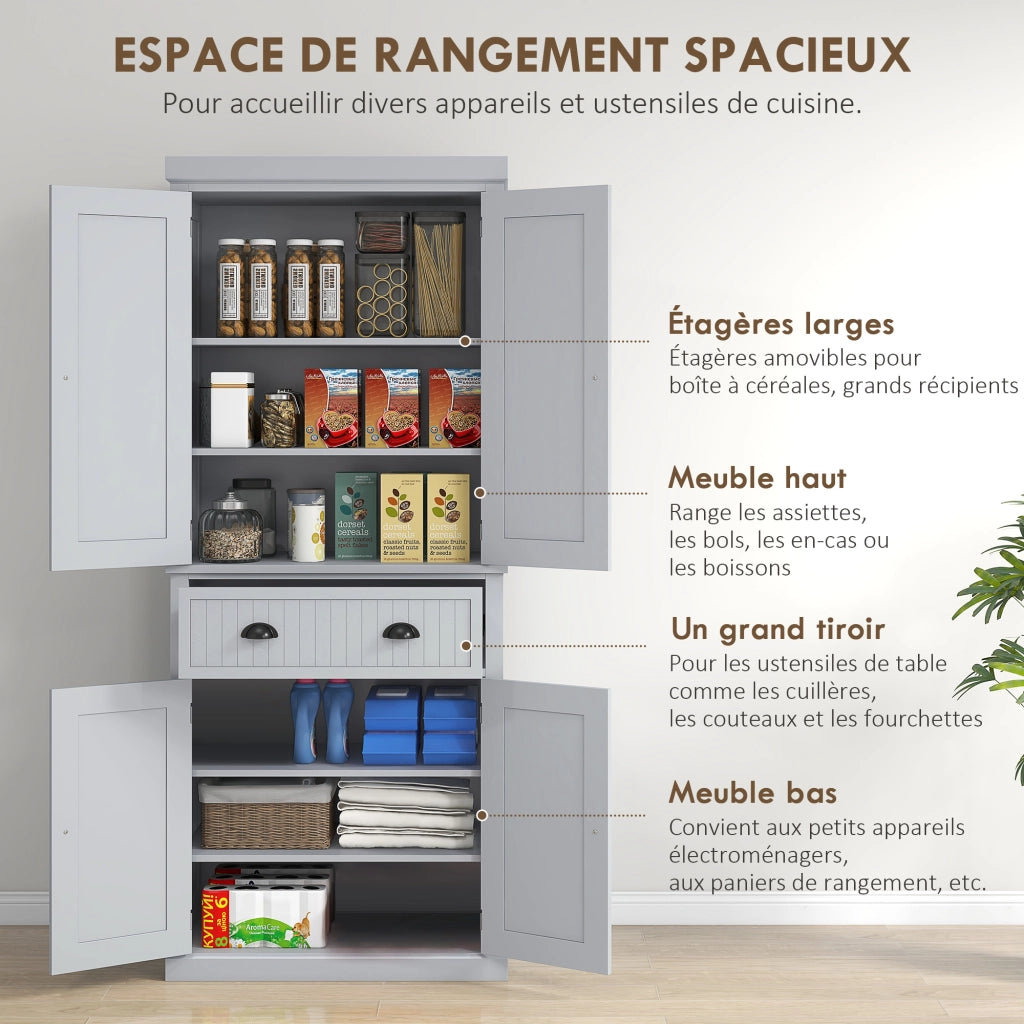 Armadio da cucina con ante scorrevoli e cassetto grande ¨C zephmum ¨C grigio 76x40x183 cm