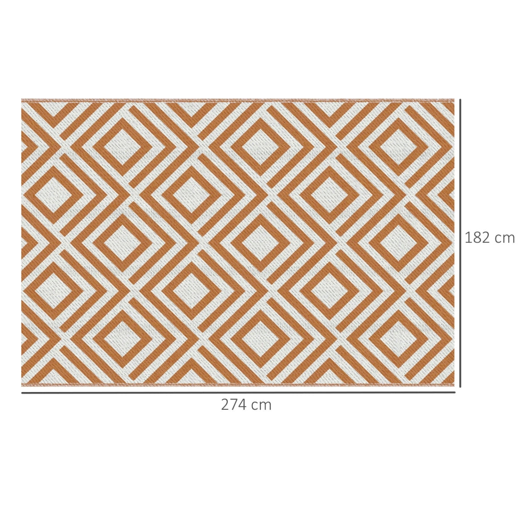 Tappeto da Esterno Reversibile 182x274 cm con Fantasia Geometrica Marrone e Bianco
