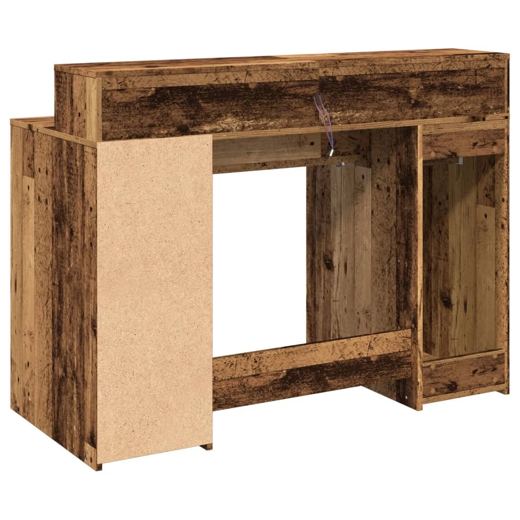 Scrivania tavolo postazione di lavoro mobile per computer studio con luci a LED legno vecchio legno ingegnerizzato marrone 02_0023436