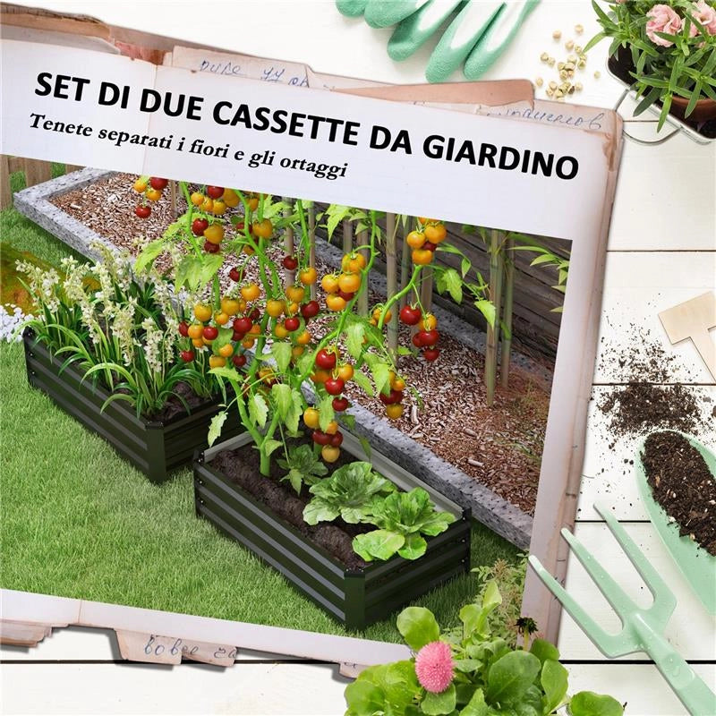 SET DI 2 LETTI PER ORTO RIALZATO CON FONDO APERTO IN ACCIAIO GALVANIZZATO 100X60X30 CM GRIGIO