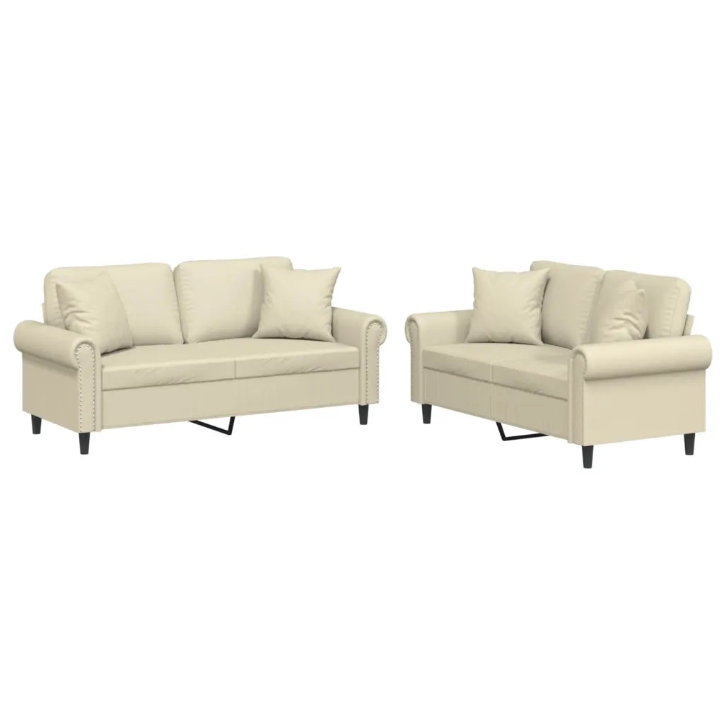 Set di Divani 2 pz con Cuscini Crema in Similpelle