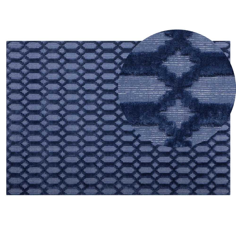 Tappeto Blu Viscosa 140 x 200 cm Motivo Geometrico Tessuto a Mano Flatweave