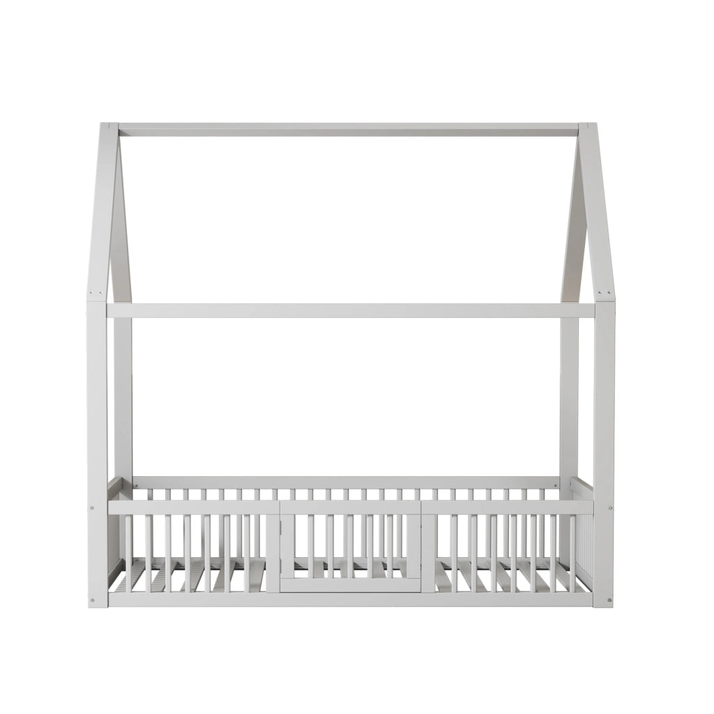 Letto a casetta 140x200 cm con sbarre di sicurezza; legno; bianco