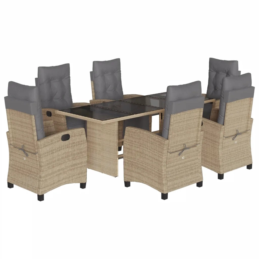 Set Pranzo da Giardino 7 pz con Cuscini Beige Misto Polyrattan