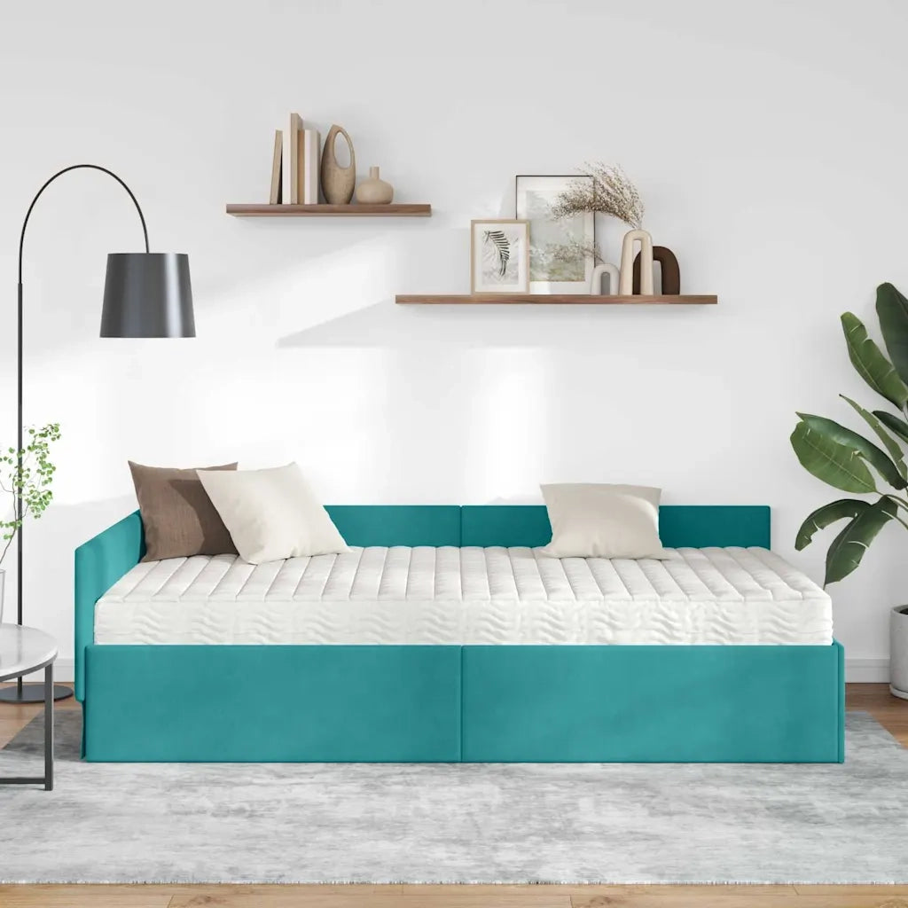 Struttura Letto Angolare con Materasso 2 pz-Giroletto con materasso Turchese Velluto 239752