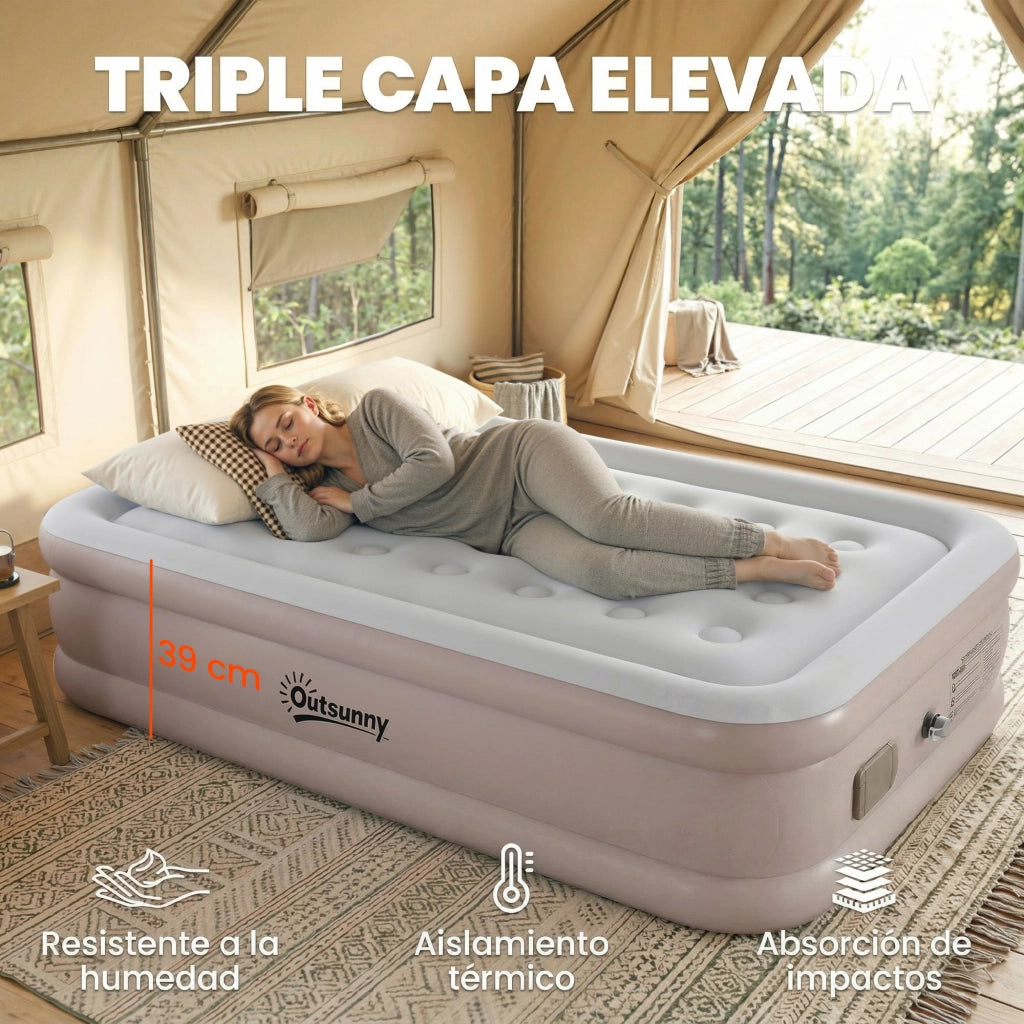 Materasso Gonfiabile Singolo Pieghevole con Pompa ¨C zephmum ¨C Caqui 190x97x39 cm