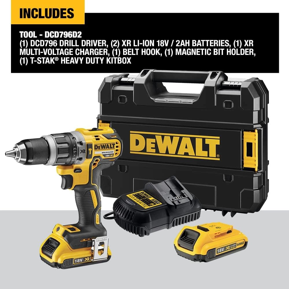 Trapano Combi 18 V XR Dewalt DCD796D2 GB, brushless, batteria compatta agli ioni di litio