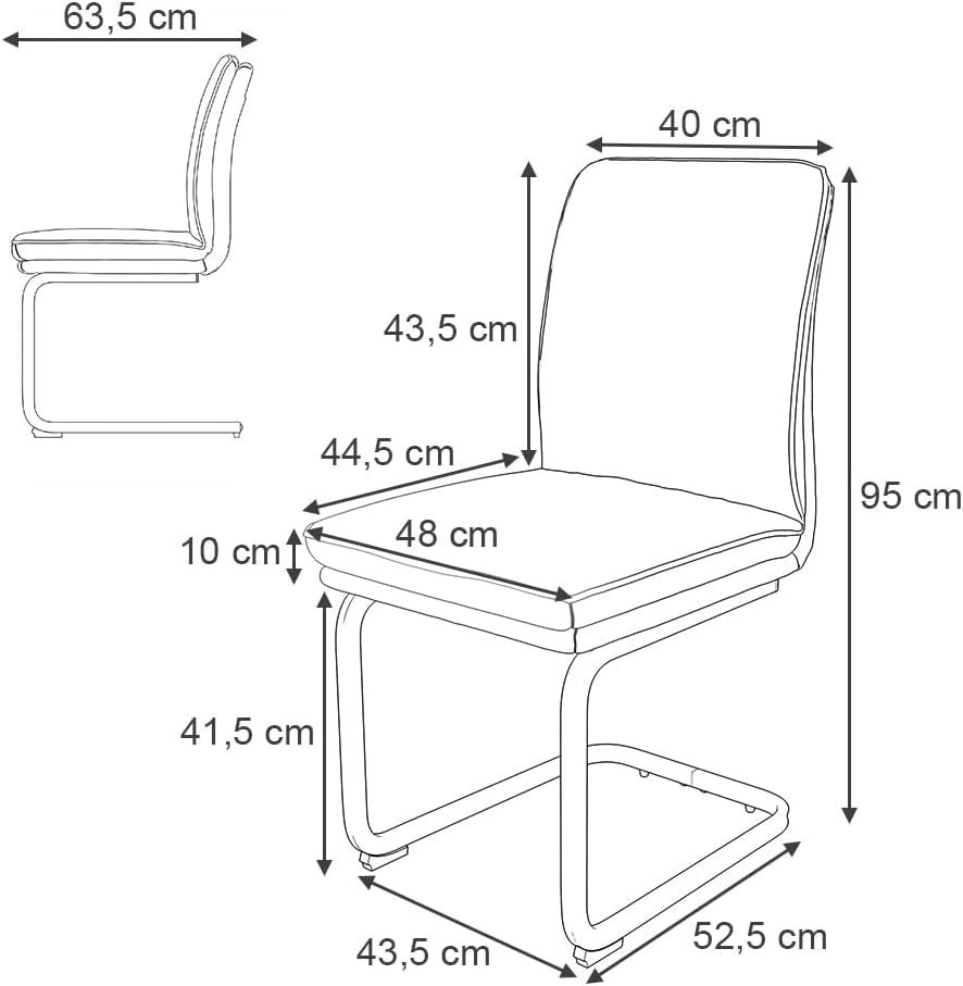 Sedia a sbalzo Eleganza, Beige, Set di 2, con struttura in metallo e piedini antiscivolo salva-pavimento