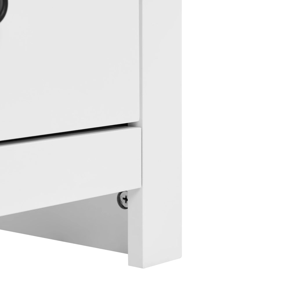 Vetrina bianca in MDF, 80 cm, vetrina alta con ante in vetro e cassetti, stile rustico-country