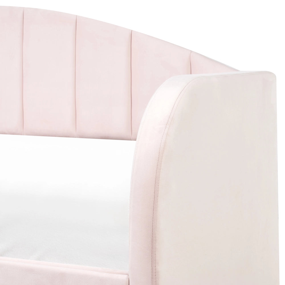 Letto estraibile in velluto rosa 90 x 200 cm con cornice imbottita moderna glamour per una cameretta per bambini ospiti