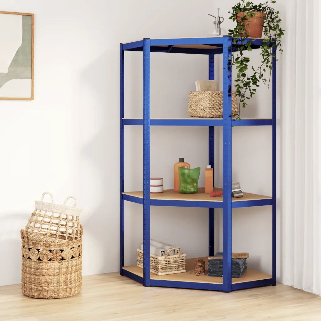 Mensola Angolare 4 Ripiani Blu in Acciaio e Legno Multistrato CFW5247543