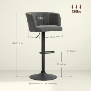 SGABELLO ALTO Set da 2 pezzi girevole 59x53x89-110 cm grigio scuro poliestere
