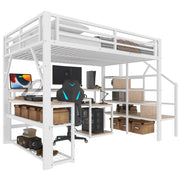 LETTO A CASTELLO 140 x 200 cm con scrivania, LED e USB, bianco