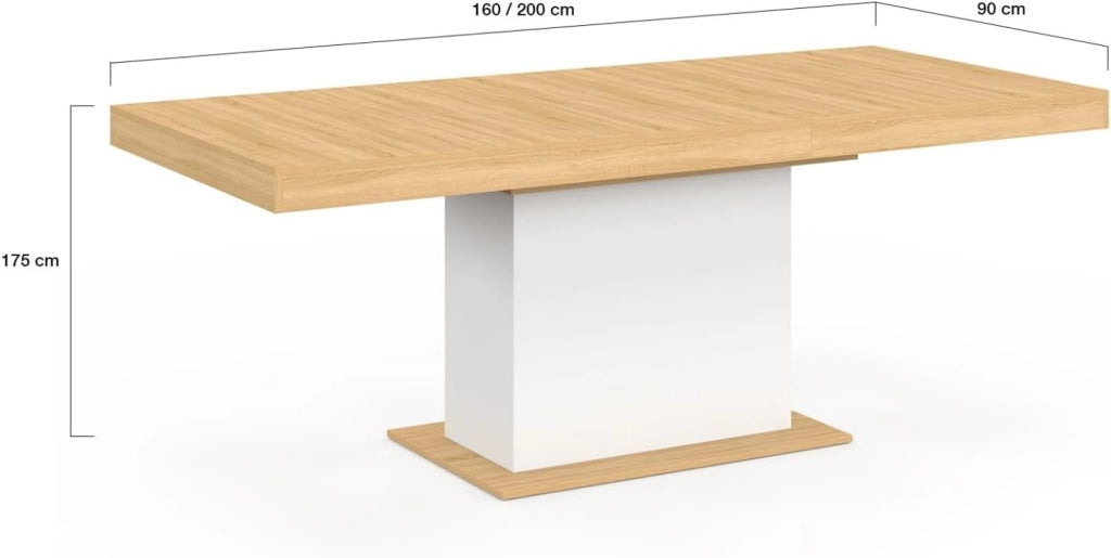 Tavolo da pranzo rettangolare allungabile EDEN 6-10 persone in legno e bianco 160-200 cm