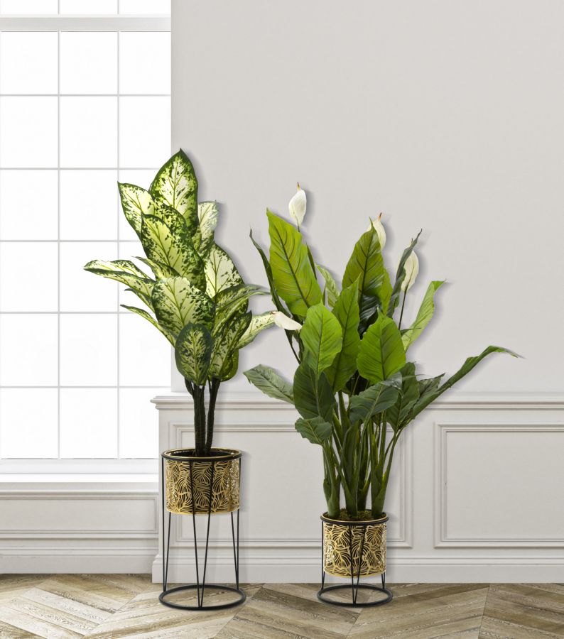 Set 2 Portavasi Ø21x40-19x22 cm in Metallo Nero e Oro