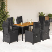 Set da Pranzo da Giardino 7 pz Nero con Cuscini in Polyrattan 3212909