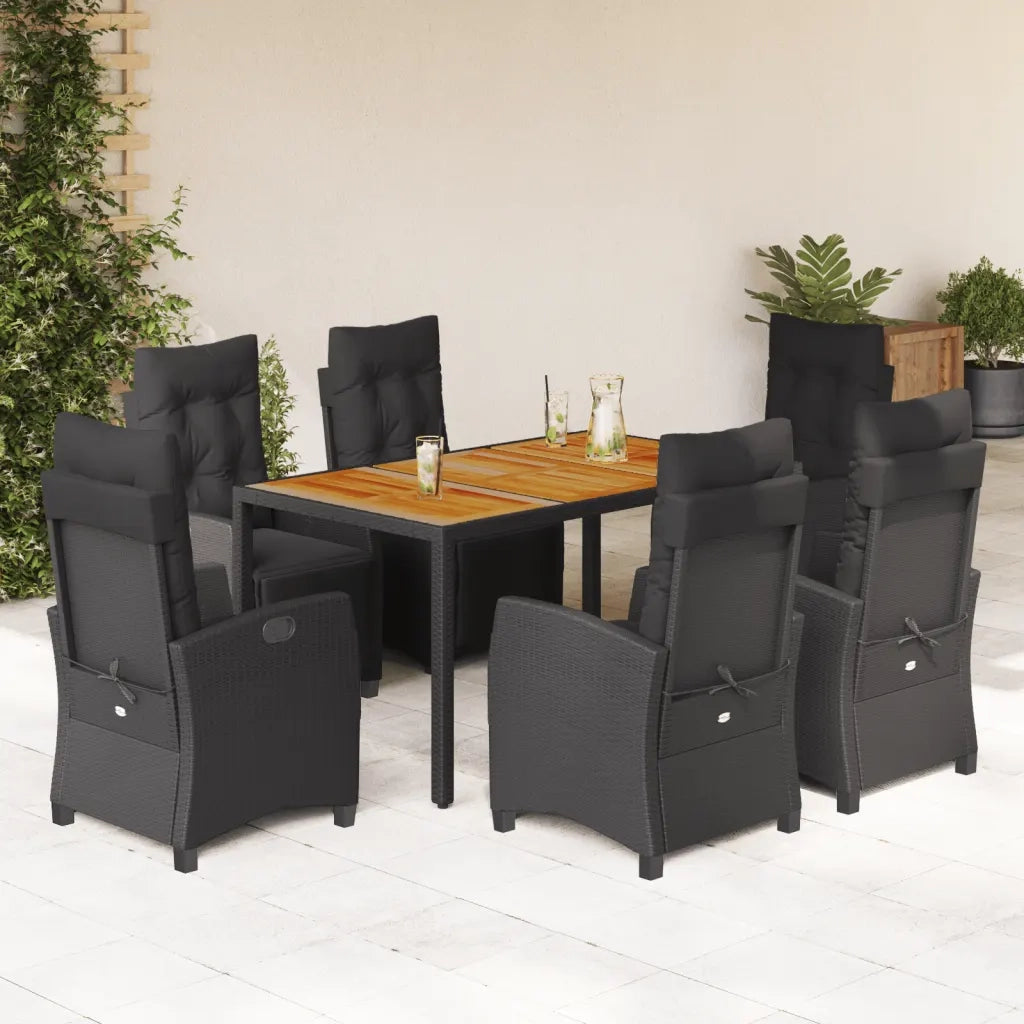 Set da Pranzo da Giardino 7 pz Nero con Cuscini in Polyrattan 3212909