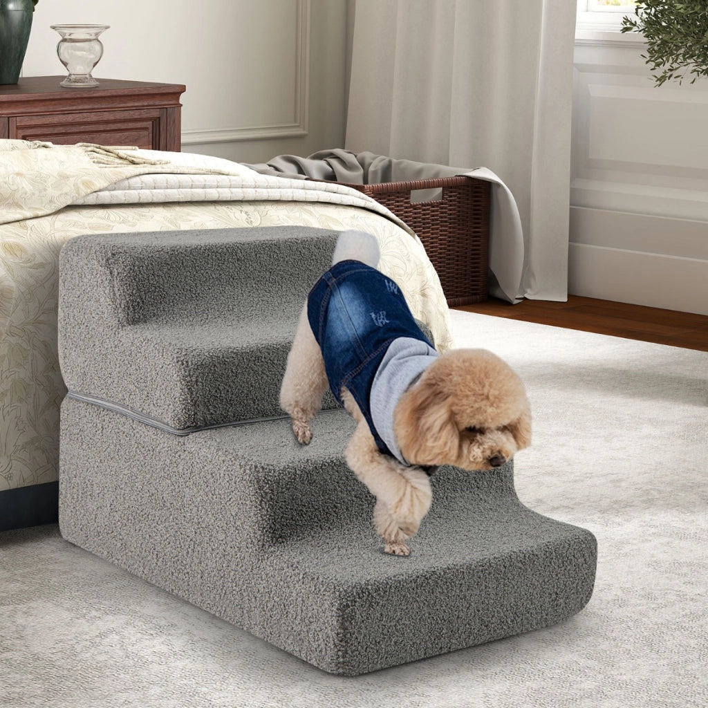 Rampa per cani pieghevole con fondo antiscivolo e copertura rimovibile, Scalette in schiuma a 4 gradini Grigio-Giochi e accessori per cani