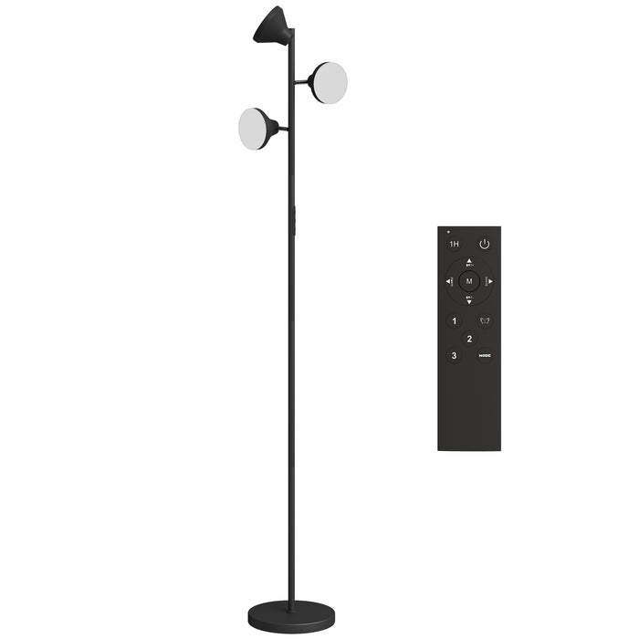 Lampada da Terra con 3 Teste Regolabili Indipendenti Ø25x170 cm Telecomando e Timer in Acciaio e Plastica Nero