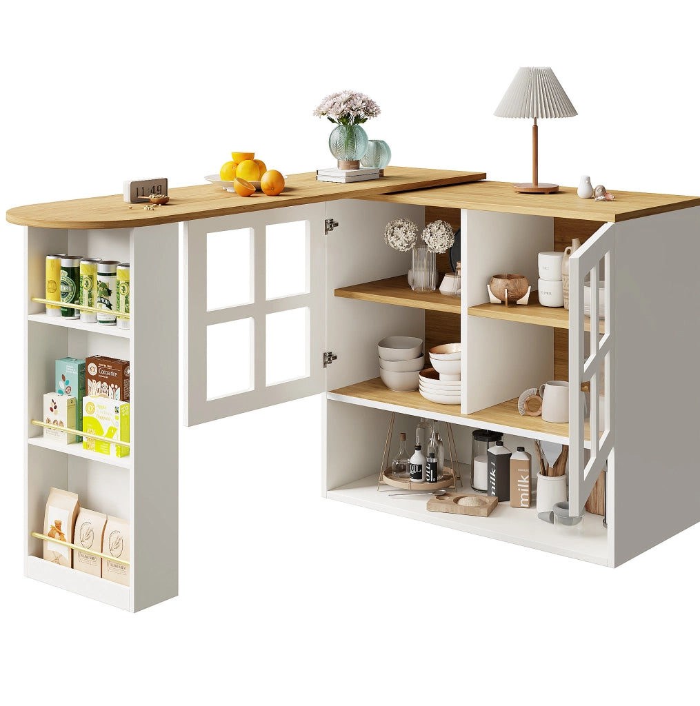 Credenza girevole 138-204x39x102.5 cm; con ante in vetro temperato; MDF bianco