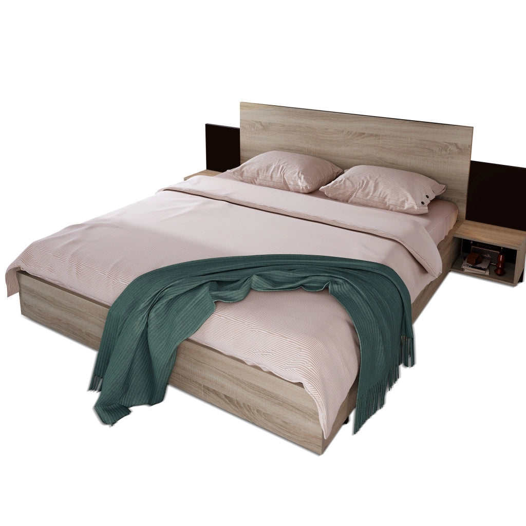 Letto matrimoniale 160x200 cm con 2 comodini; legno; Sonoma e grigio scuro