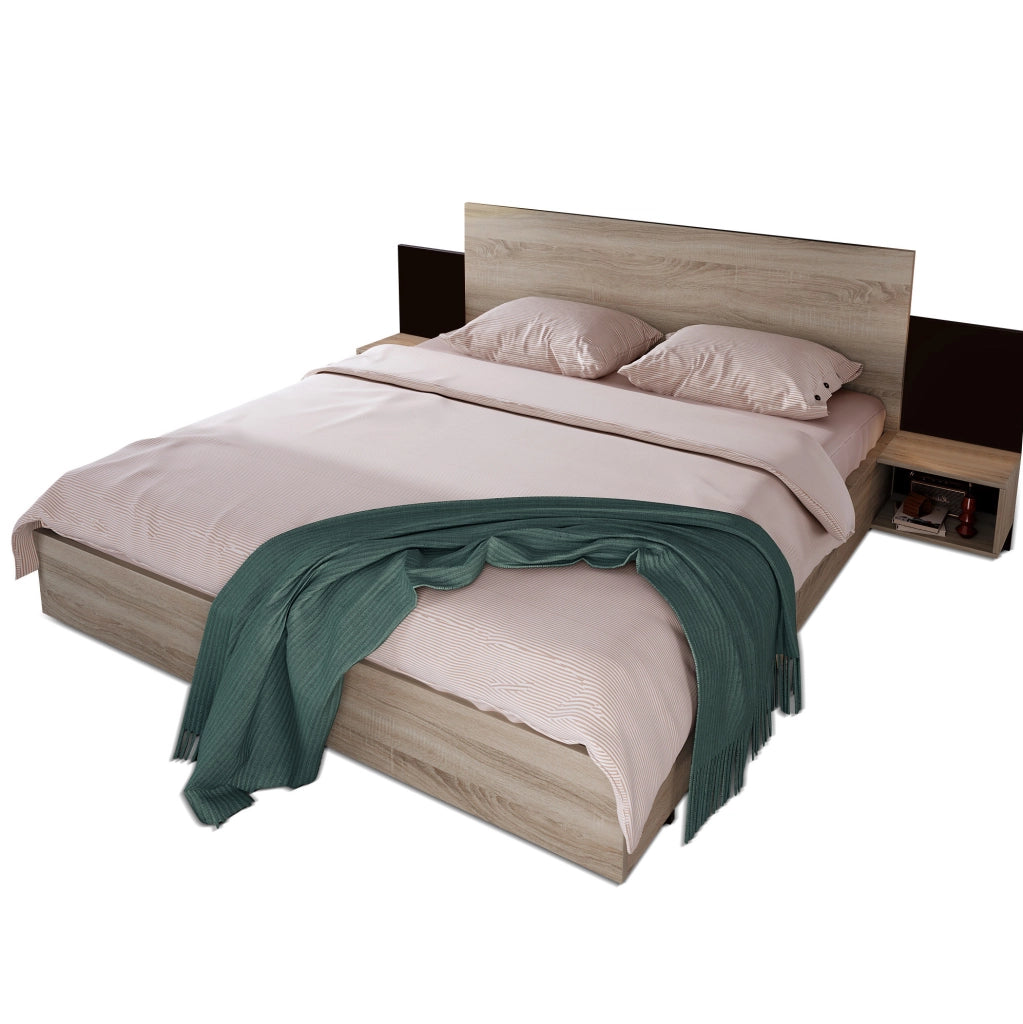 Letto matrimoniale 160x200 cm con 2 comodini; legno; Sonoma e grigio scuro